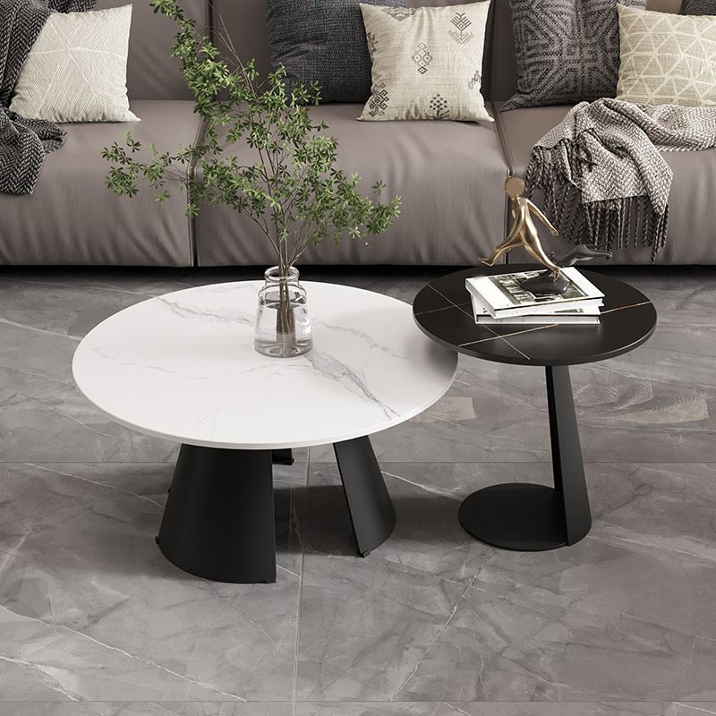 Abstract Base Design Round Slate Table Board Glam Style Metal Leg Coffee Table