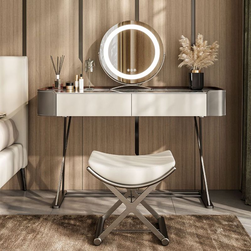 2 Drawers Vanity Set with Stool Glam Stone Top Makeup Vanity Desk
