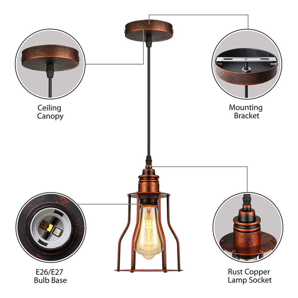 Copper 1 Head Pendant Lighting Antique Stylish Metallic Wire Guard Hanging Ceiling Light for Restaurant