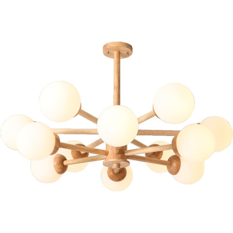 Contemporary Wooden Chandelier Ceiling Hanging Light Fixture with Adjustable Suspension Wire