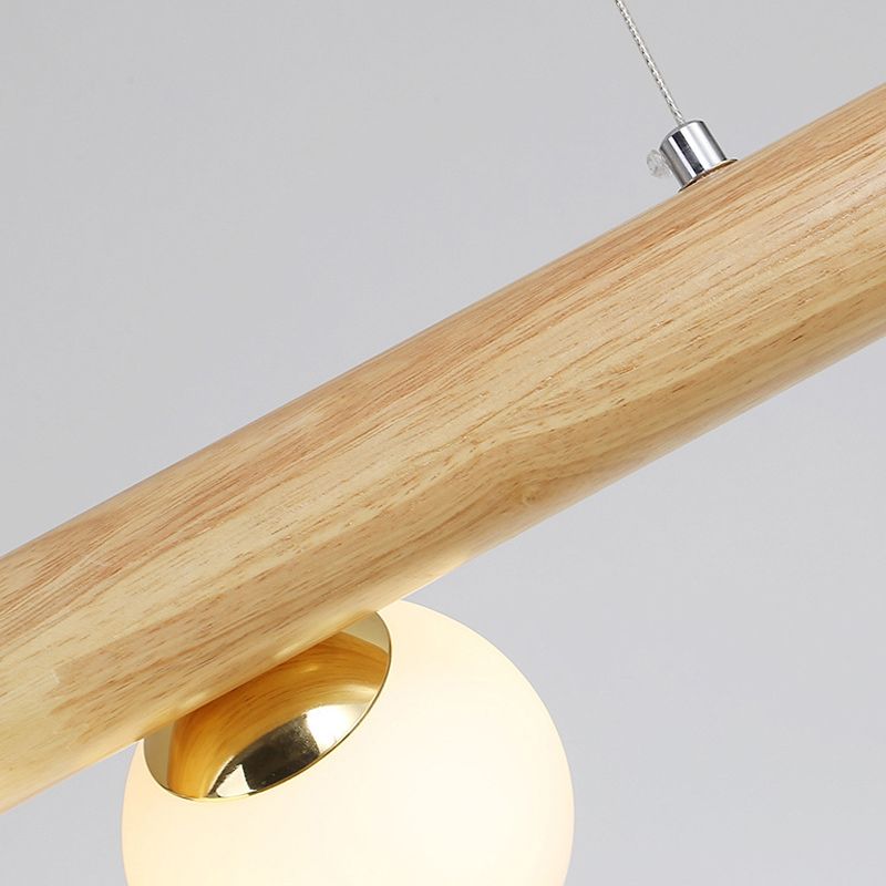 Lampe lampade dell'isola Globe Contemporanea il lampadario dell'isola in legno con tonalità di vetro bianco