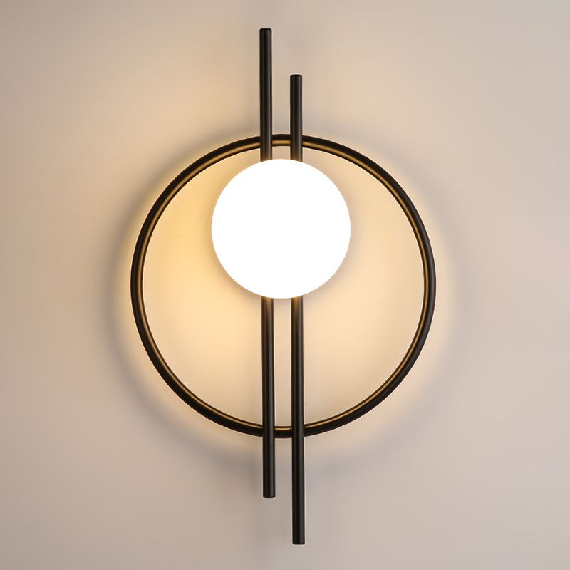 Nordic Style Iron Wall Light Circle Shape LED Wall Lamp with Glass Shade for Bedroom