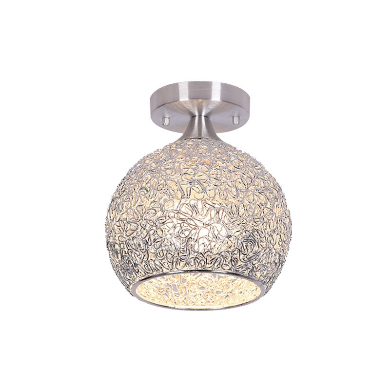 Simple Mini Dome Ceiling Flush Mount Aluminum Single Apartment Flush Mount Light Fixture in Chrome, 6/7 Inches Width