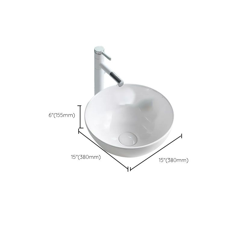 Bathroom Sink White Ceramic Faucet Single Handle Round Shape Sink