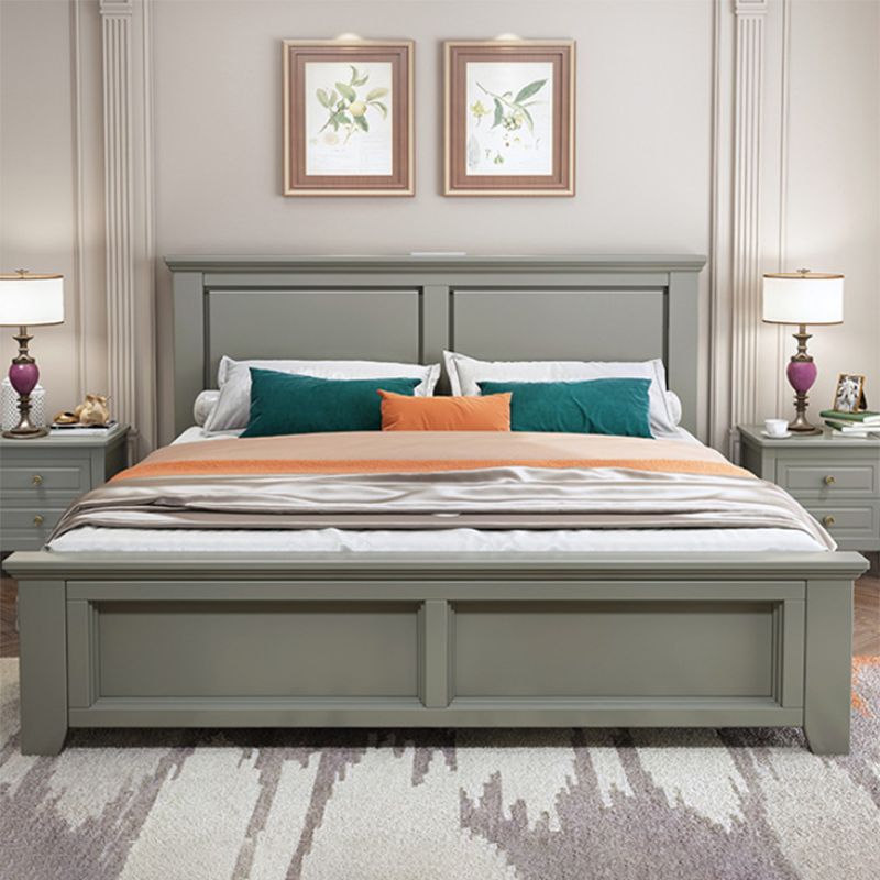 Contemporary Wood Standard Bed, Panel Rectangular Headboard Bed