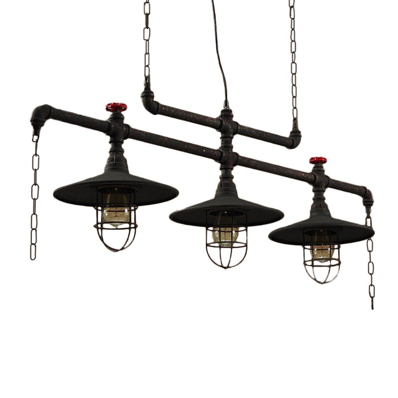 2/3 koppen Saucer Island Lighting Steampunk Zwart Iron Hanging Light Farmture met Cage en Chain Deco