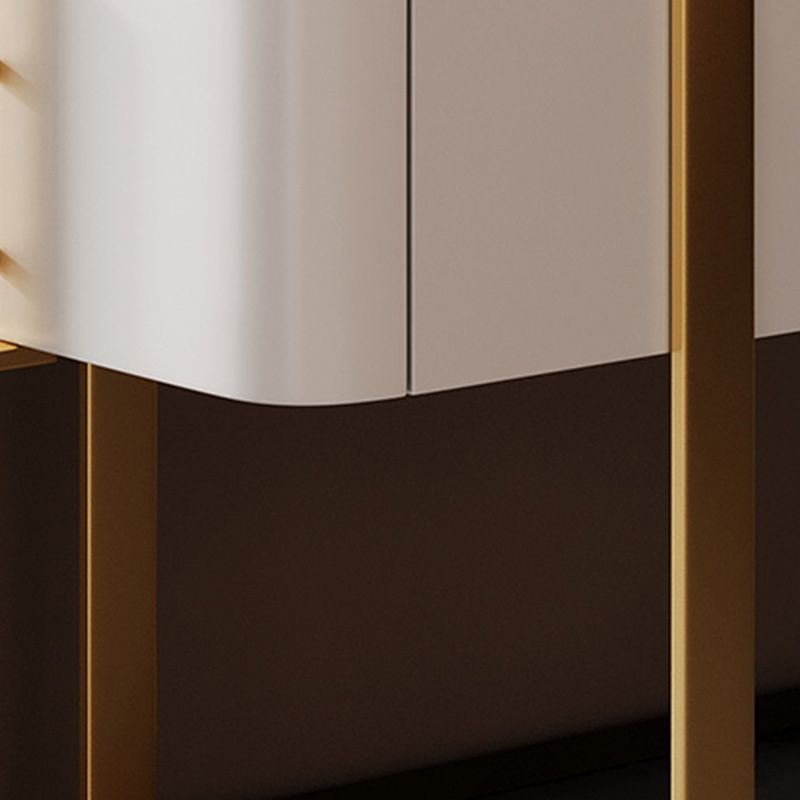 Frame Glam Style Side Table 23.62" Tall Stone Top Side Table with Storage