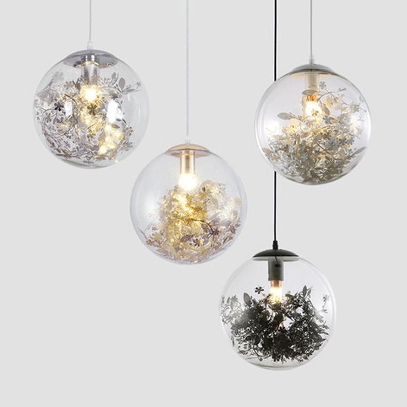 1 Light Orb Hanging Ceiling Light Modern Style Glass Hanging Lamp Kit