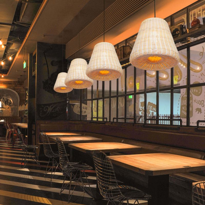 Tradition 1 Bulb Pendant Lighting Wood Cone Hanging Lamp Fixture with Bamboo Shade