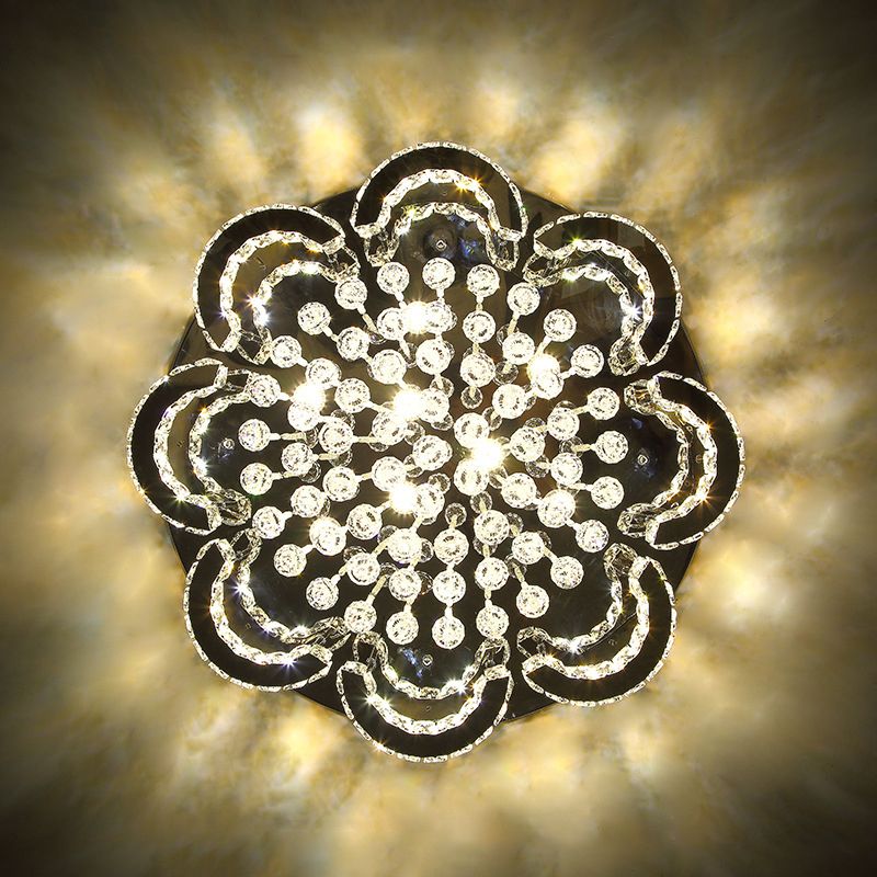 Moderne Blumen-Deckenleuchte, K9-Kristall, Wohnzimmer-LED-Unterputzbeleuchtung in Chrom