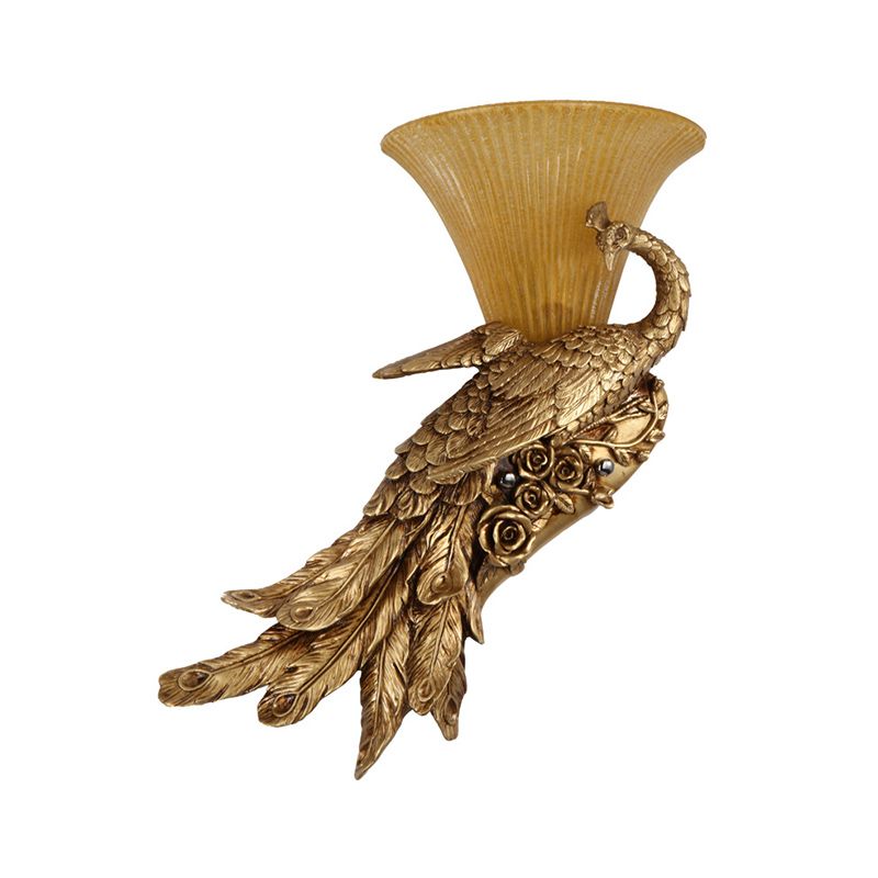 1 Kopfleuchte Leuchte Vintage Style Bell gelbe Glaswandlampe mit goldenem Pfaudesign, links/rechts