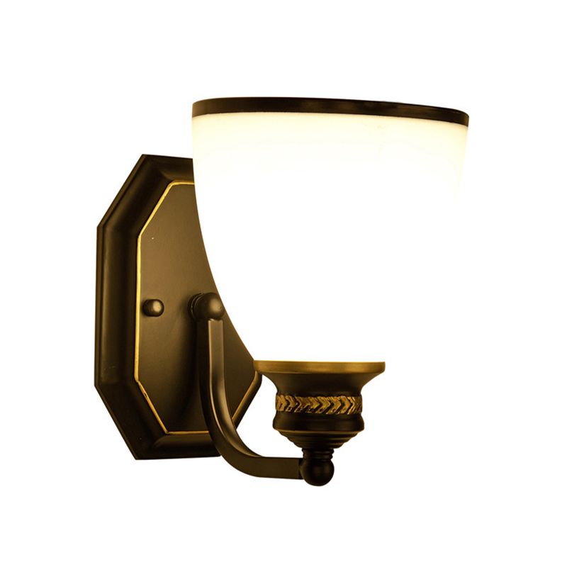 Bell Shape Living Room Wall Light Classic Cream Glass Black Wall Lighting Fixture
