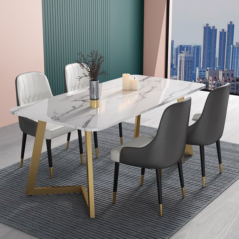 Glam 1/4/5 Pieces Dining Set Rectangle Stone Dining Table for Dining Room