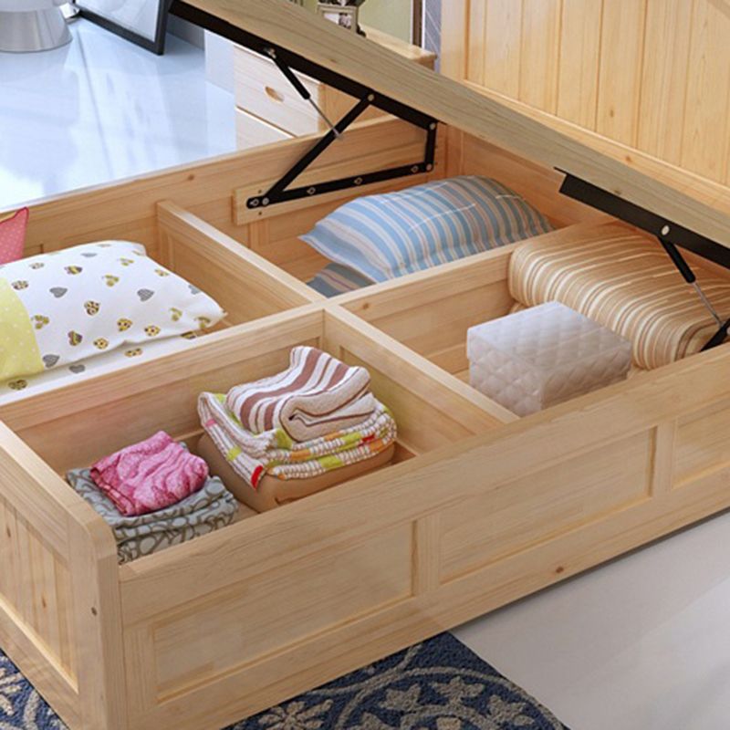 Contemporary Solid Color Standard Bed Wood Storage Camelback Bed Frame