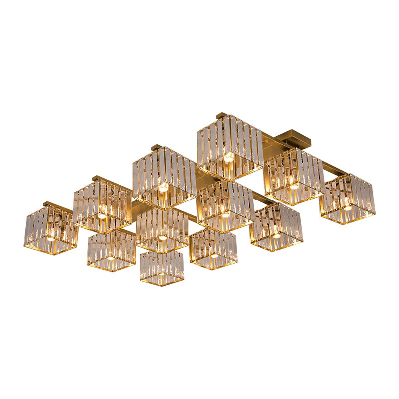 Accesorio de techo para sala de estar, barra de cristal de tres lados, cuadrado moderno, semiempotrado, 4/6/9 luces, en dorado/negro