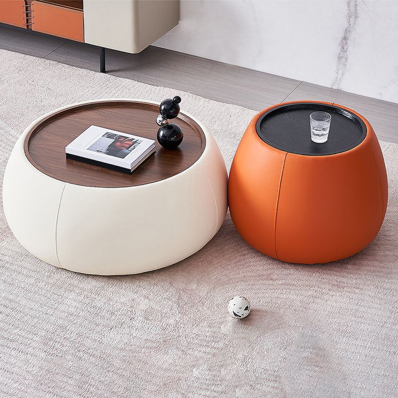 Tray Top Coffee Cocktail Table Wood Drum Coffee or End Table with Trunk Storage