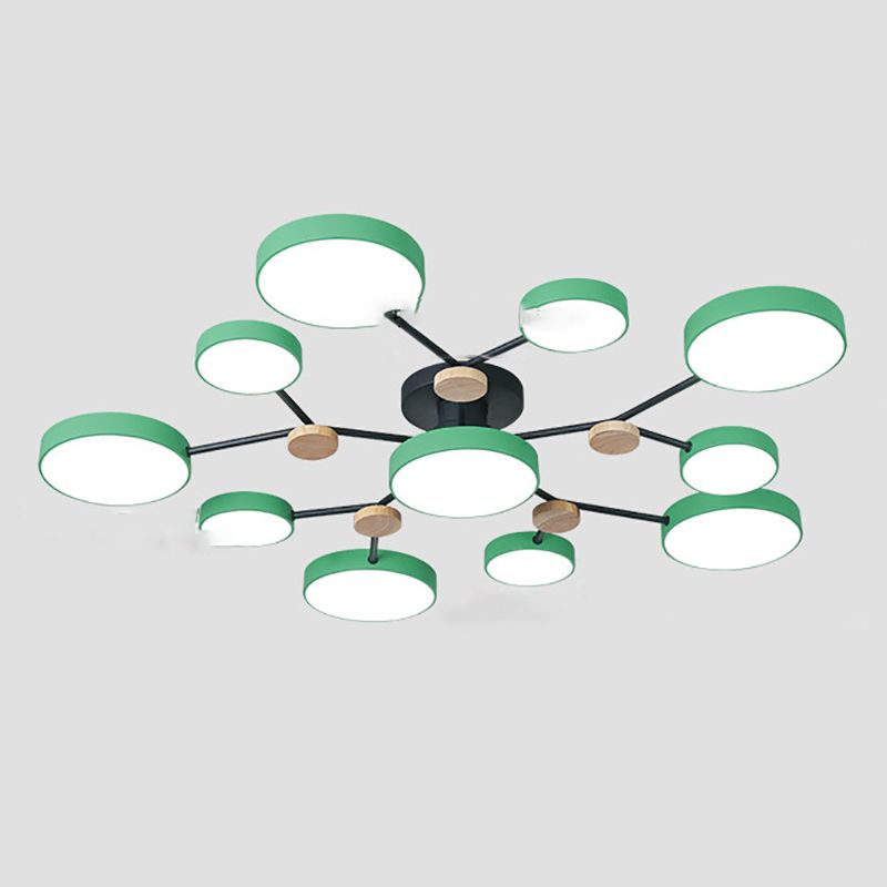 Modern Round Ceiling Light Colorful Multi Light Flush Mount Light with Wood for Bedroom