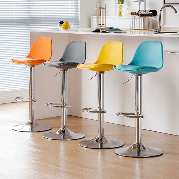 Living Room Nordic Liftable Barstool Leather Bar Stool with Silver Base