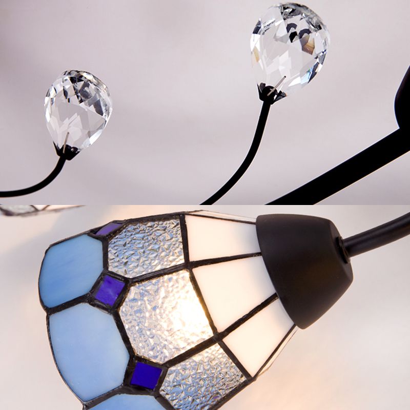 Bol en vitrail semi-affleurant de style Tiffany, 4 têtes, semi-encastré en bleu/orange pour chambre à coucher
