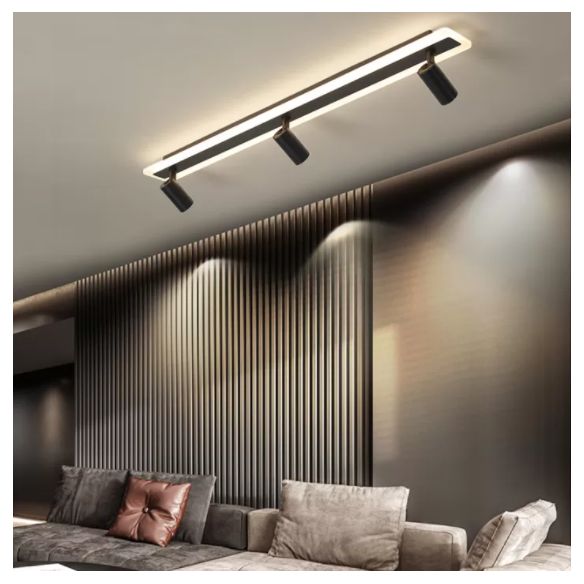 Tira de acrílico rectangular LED de montaje semi empotrado en luz de techo de metal de estilo conciso moderno para lugares comerciales