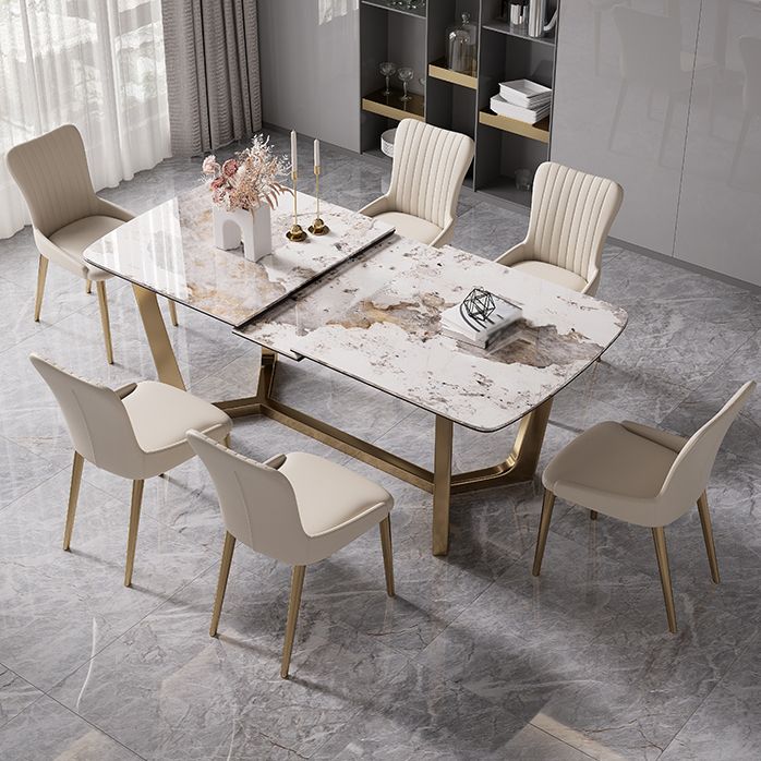 Glam 1/4/5/7 Pieces Rectangle Dining Table Set with Sintered Stone Scalable Dinette Set
