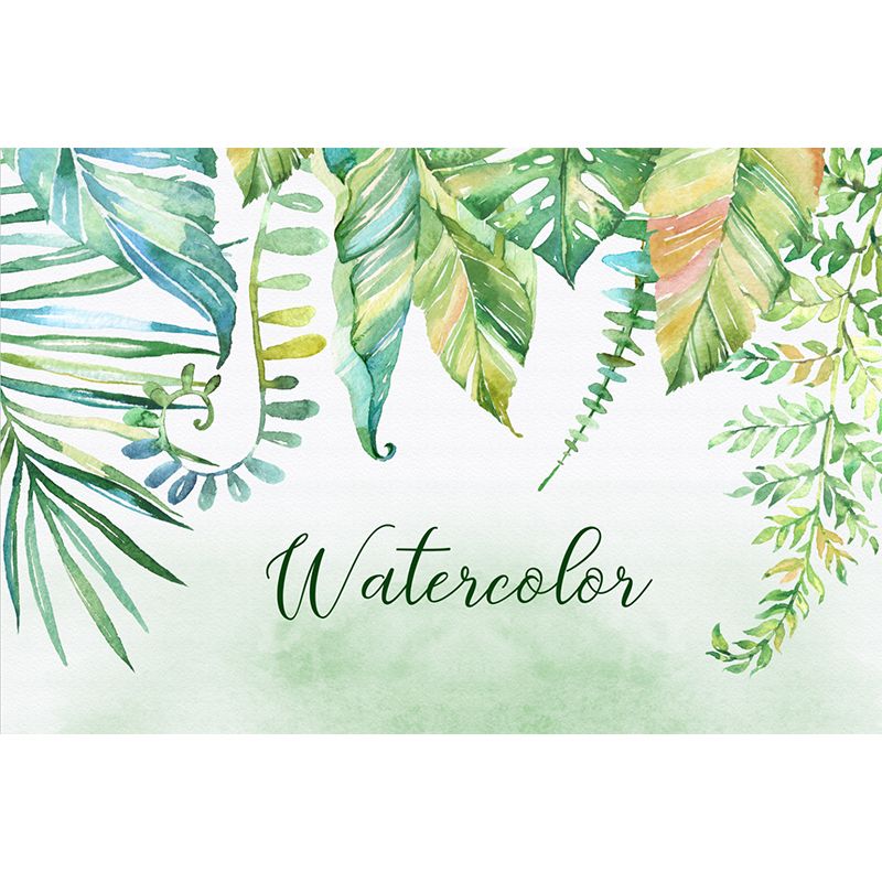 Whole Plants Wall Mural Decal Tropical Relaxing Watercolor Leaf Wall Art in Yellow-Green