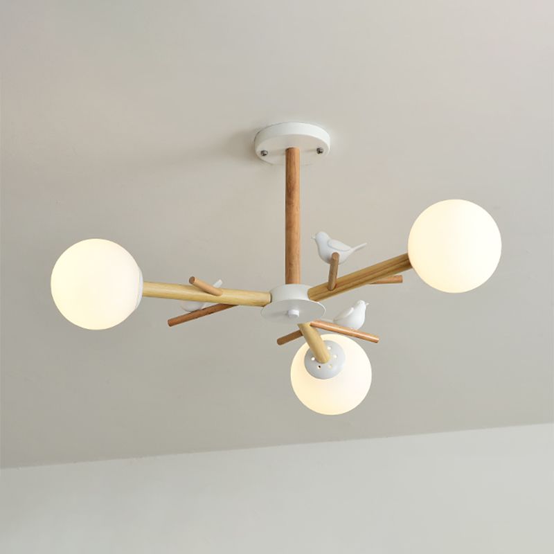 Lámpara de lámpara de globo de estilo moderno Luz de la sala de estar de vidrio opal Luz en madera