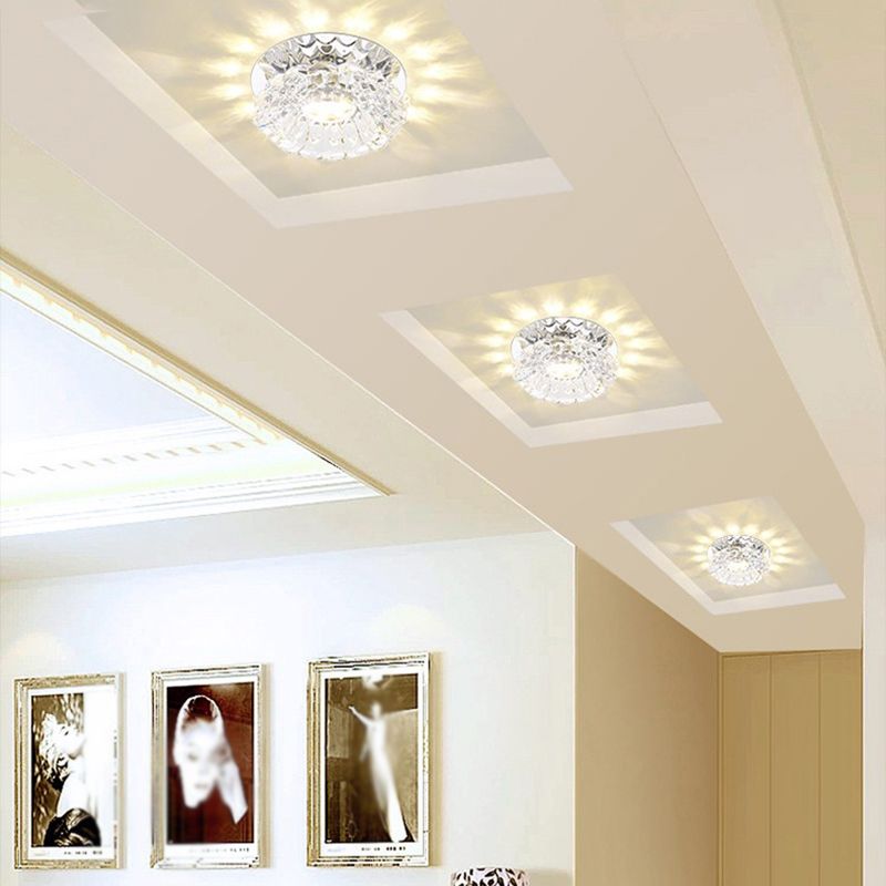 Modern Mini Crystal Ceiling Light Hallway LED Flush Mount Lamp with Hole 1.9-3.2" Dia