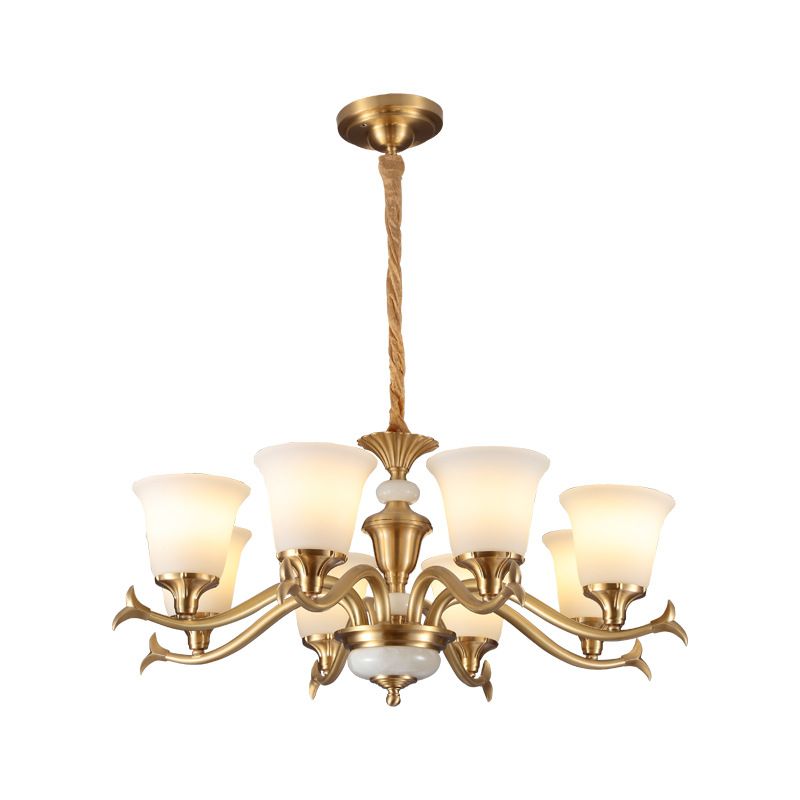 Lustre de salon en verre blanc traditionnel en verre floral en or