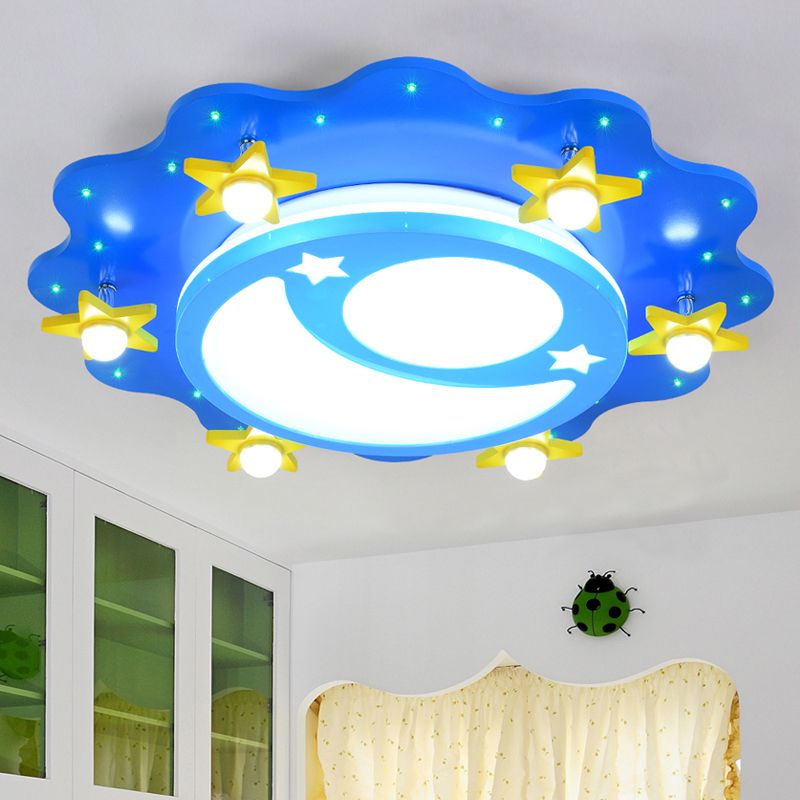 Acrylique Lune et Étoile Plafonnier Enfants Bleu LED Plafonnier Encastré pour Chambre