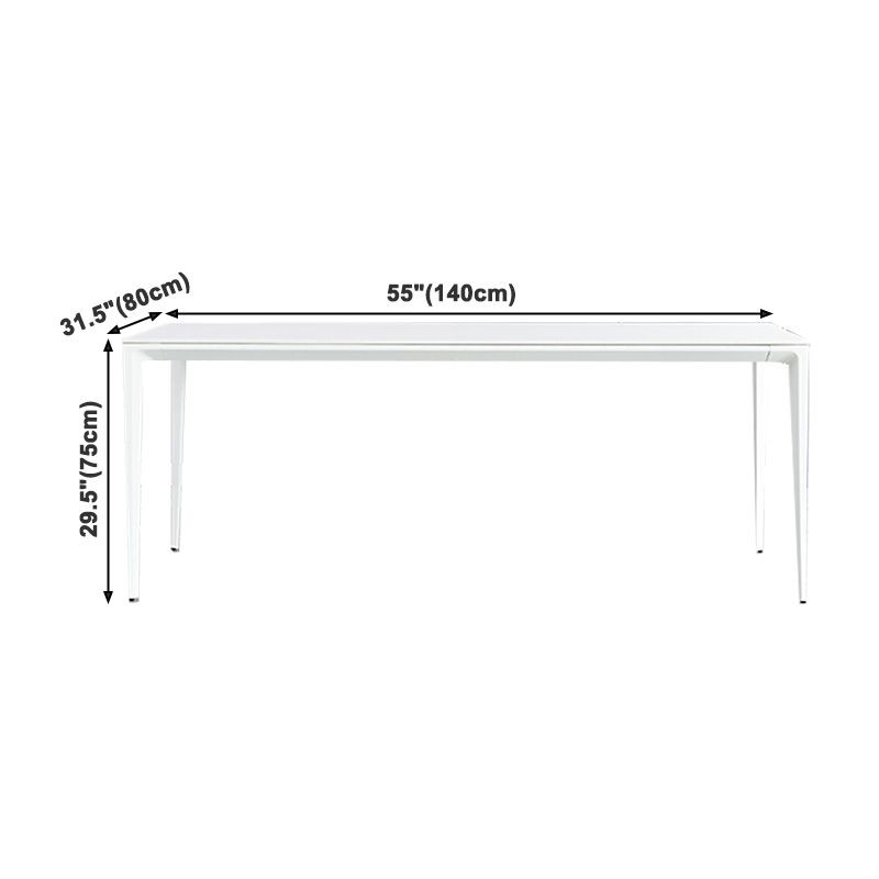 Mesa de comedor rectangular contemporánea Mesa de piedra sinterizada con 4 piernas blancas, 55.1 "L x 31.5" W x 30 "H
