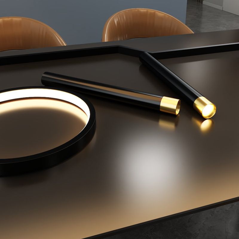 Linear Dinning Room Over Island Lighting Metal LED Modern Hanging Island Light in Black