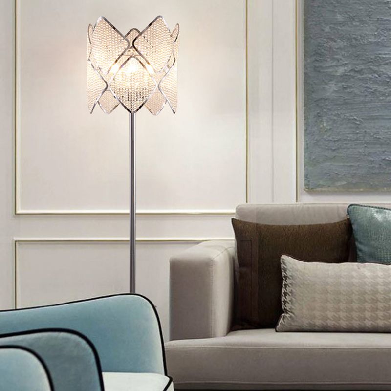 Lámpara de pie de pie redondo Lámpara de pie de pie moderna 1 cabezal de oro/luz cromada con diseño de rombo