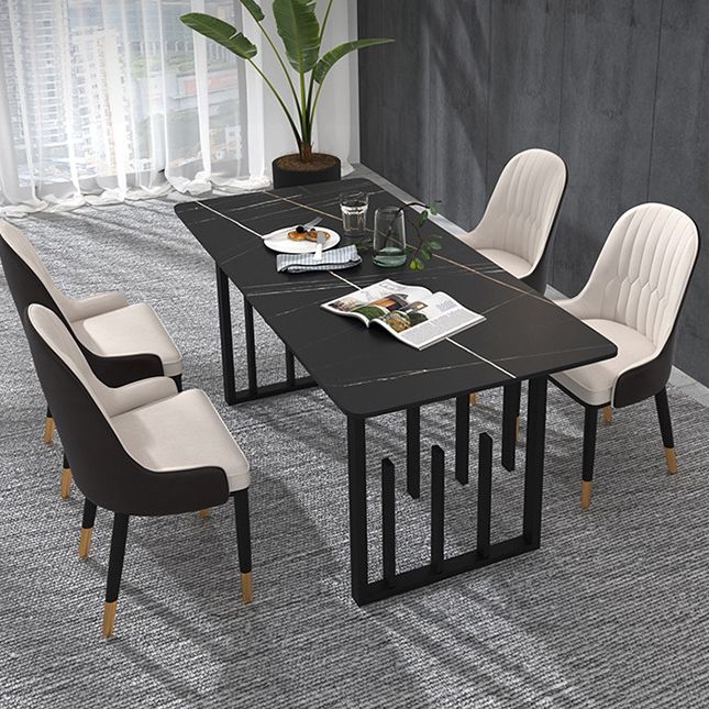 Rectangular Stone Dining Table Traditional Luxury Dining Furniture with Metal Base