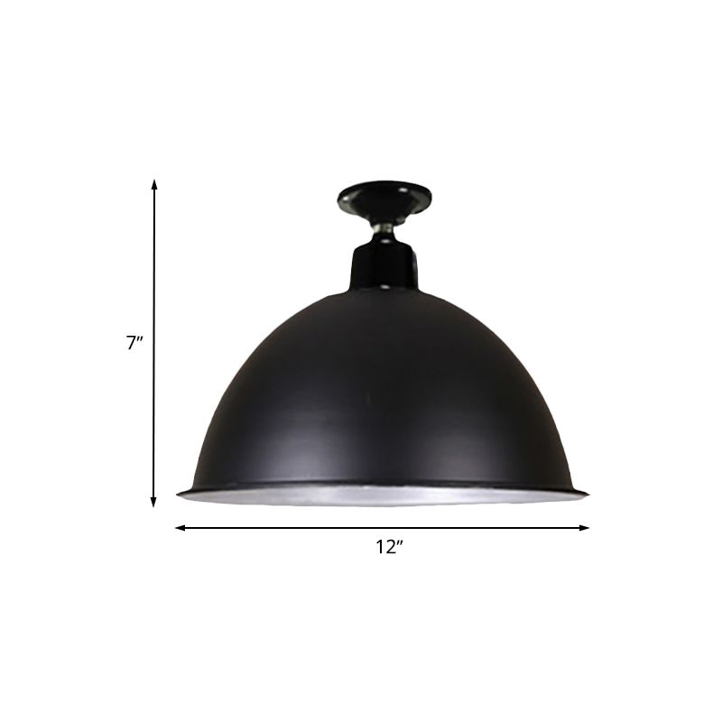 Plafonnier en forme de dôme de style loft, 1 tête en métal, semi-encastré, noir, pour salle à manger, largeur 12"/14"