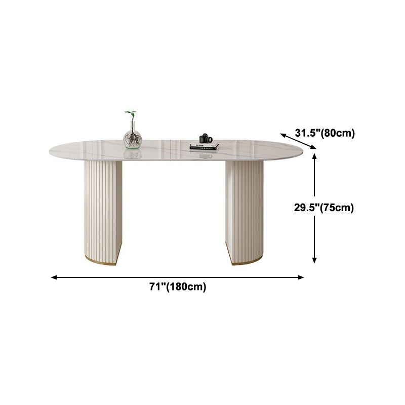 Contemporary Dining Table Stone Dining Table in White with Double Pedestal