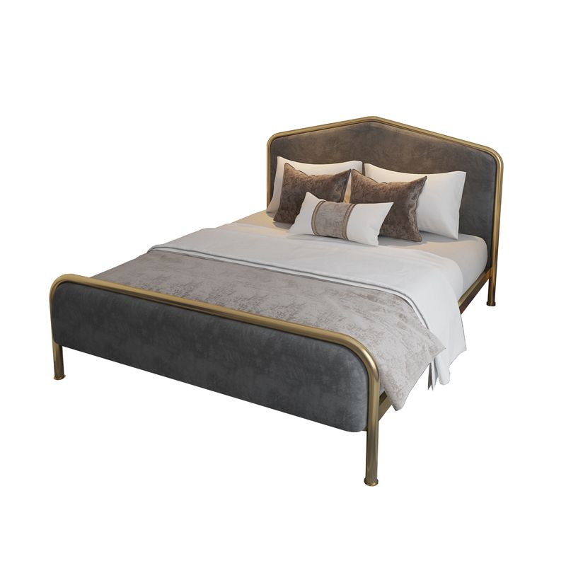 Metal Upholstered Bed with Camelback Headboard Low Profile Bed