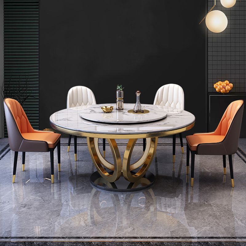 Nordic Glam Dining Round Table Dining Sintered Stone Table for Restaurant with Metal Legs