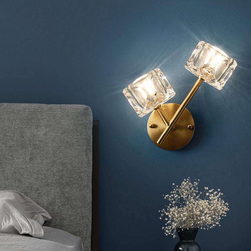 Half Cylinder Wall Sconce Modern Style Multi-Lights Crystal Wall Light Fixture in Brass
