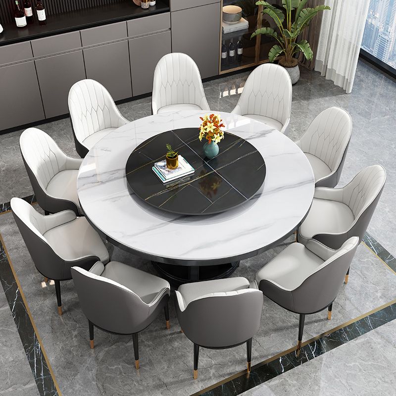 Round Stone Turntable Table Minimalist Furniture with Pedestal Base