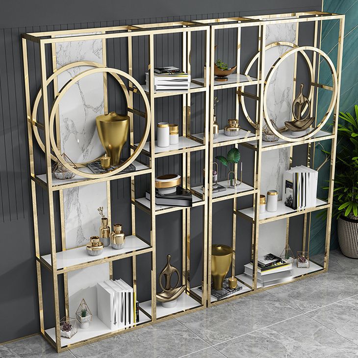 Glam Antique Finish Bookcase Metal Etagere Bookshelf with Shelves