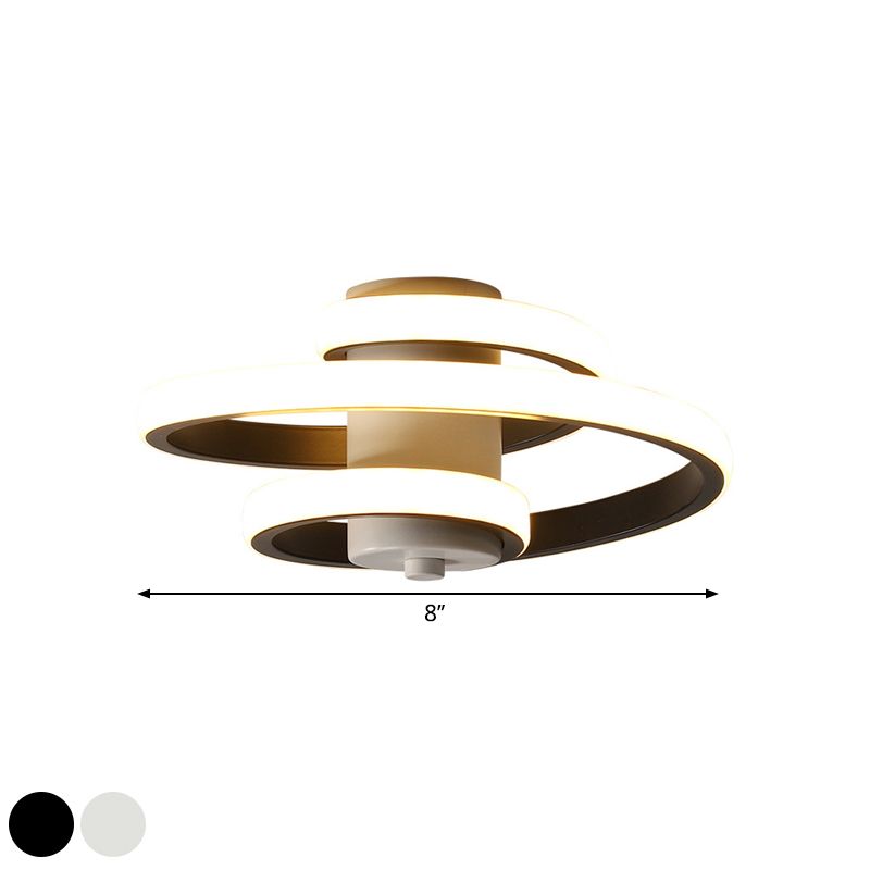 Spiral Metallic Ceiling Flush Simple Style Black/White LED Flush Mount Lamp in Warm/White Light for Corridor
