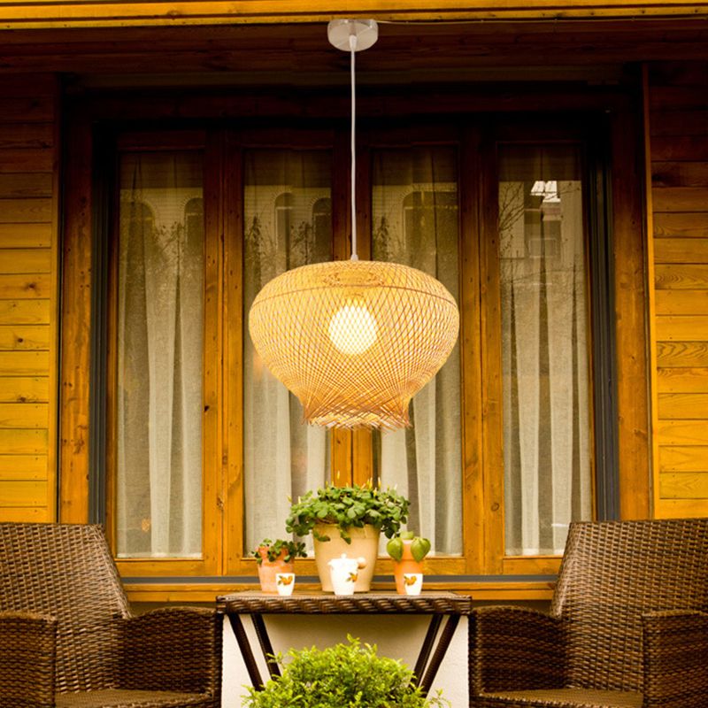 Moderna iluminación colgante en forma de nido bambú 1 comedor ligero luz de techo colgante en beige