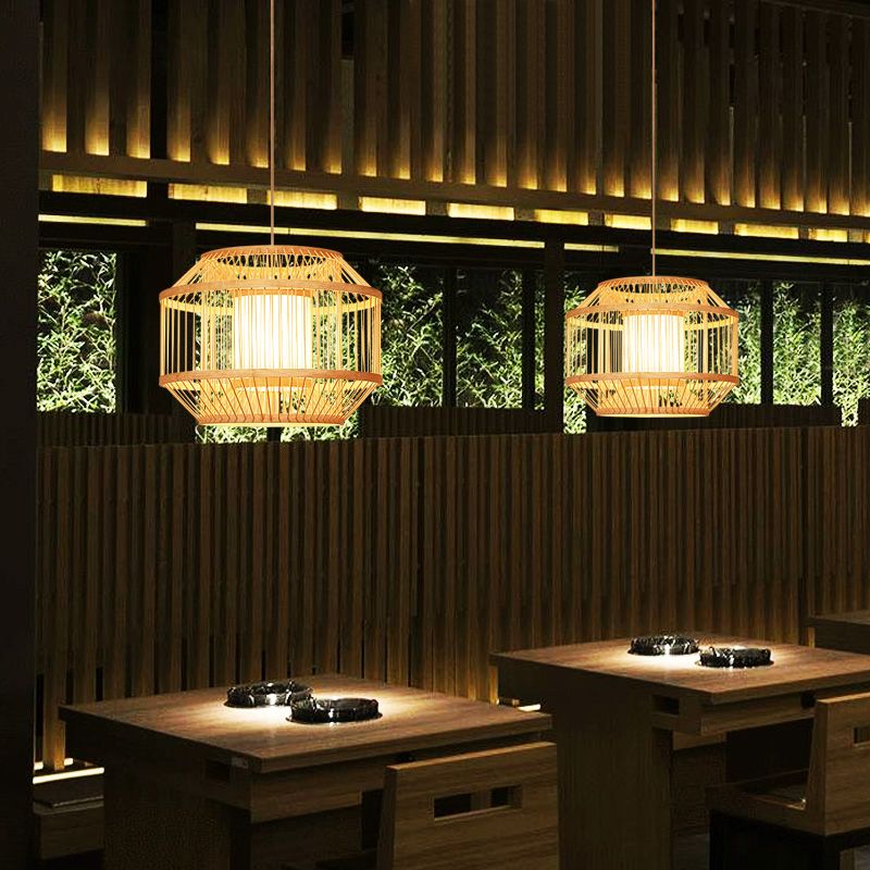 Modern Hanging Light Household Geometric Bamboo Pendent Light for Living Room