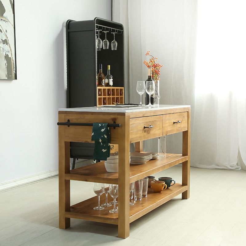 Modern Stationary Kitchen Island table Wood Rectangular Kitchen table with Towel Rack