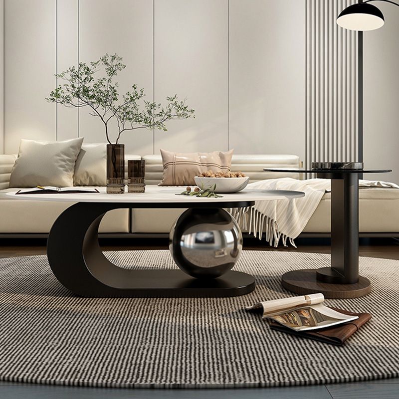 14"H Glam Coffee Table Slate Oval Pedestal Coffee Cocktail Table