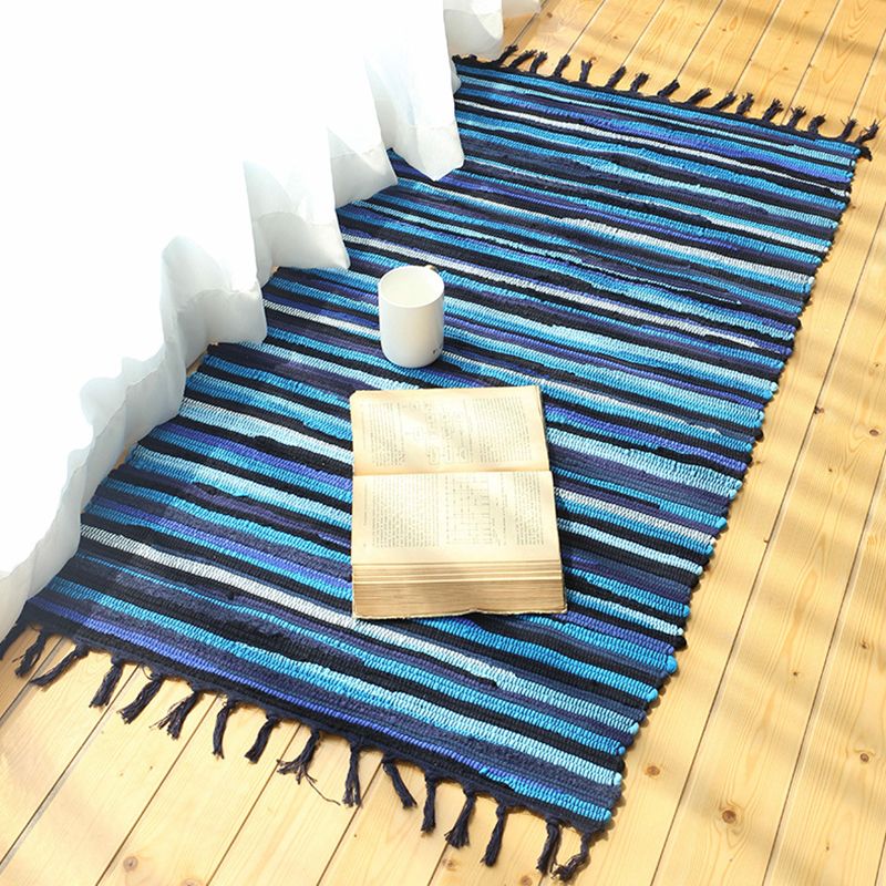 Ethnic Carpet Stripe Pattern Living Room Indoor Rug Cotton Blend Fringe Washable Indoor Rug