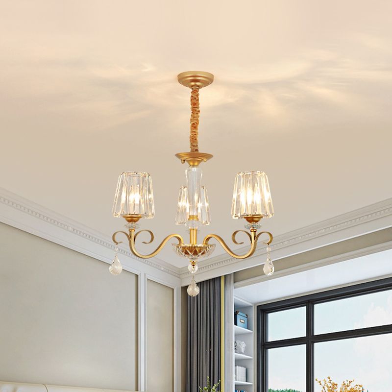 Conical Crystal Hanging Chandelier Traditional 3/6 Heads Dining Room Ceiling Light in Gold