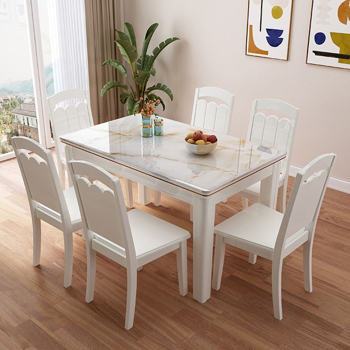 White Rectangle Dining Site Table Marble Dining Room Collection with 4-foot