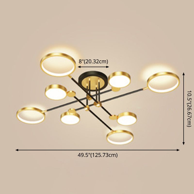 Candelabro de estilo metálico posmoderno, lámpara colgante Art Deco con anillo hueco de aluminio cepillado dorado para sala de estar